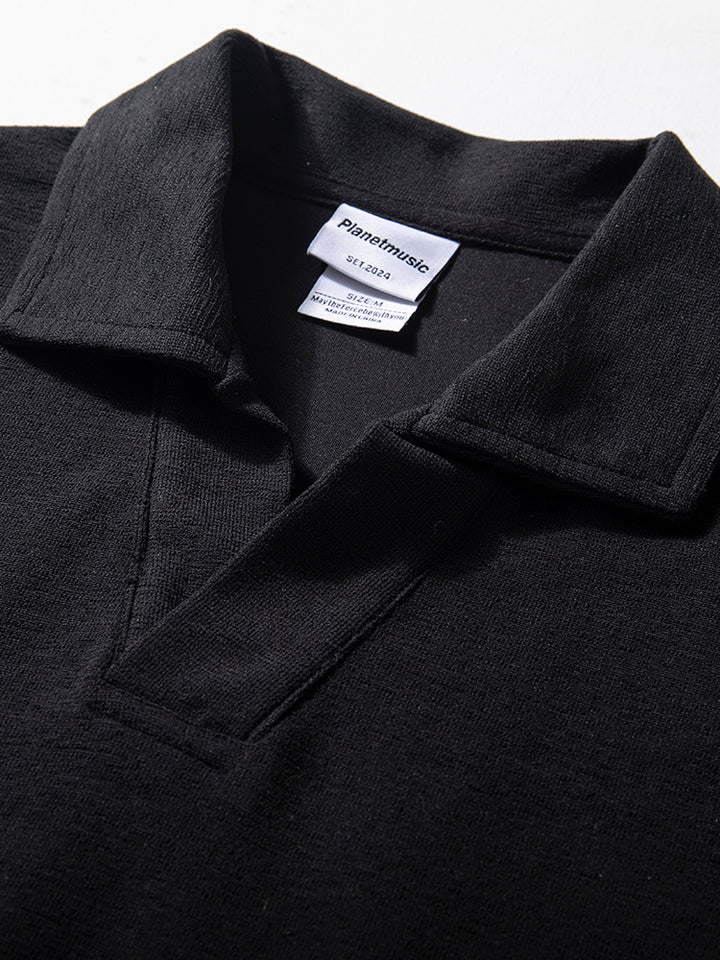 Loose Half Sleeve Textured Knit Polo｜BM-T125