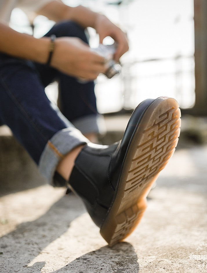 Side Gore Black Mid-Top Leather boots｜BM-SH-14
