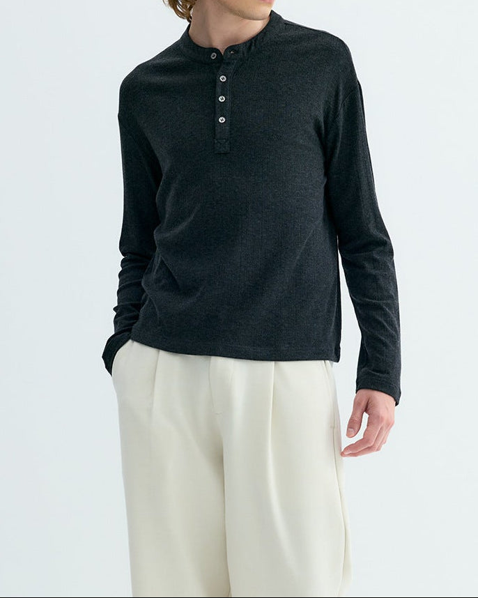 Premium Cashmere Acetate Henley Knit｜BM-T-176