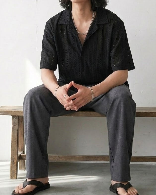 Breathable Mesh Cuban Urban Black Shirt｜BM-T-172