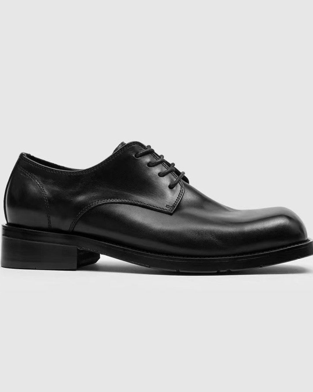 Square Toe Lace-Up Leather Derby Shoes Black｜BM-SH-26