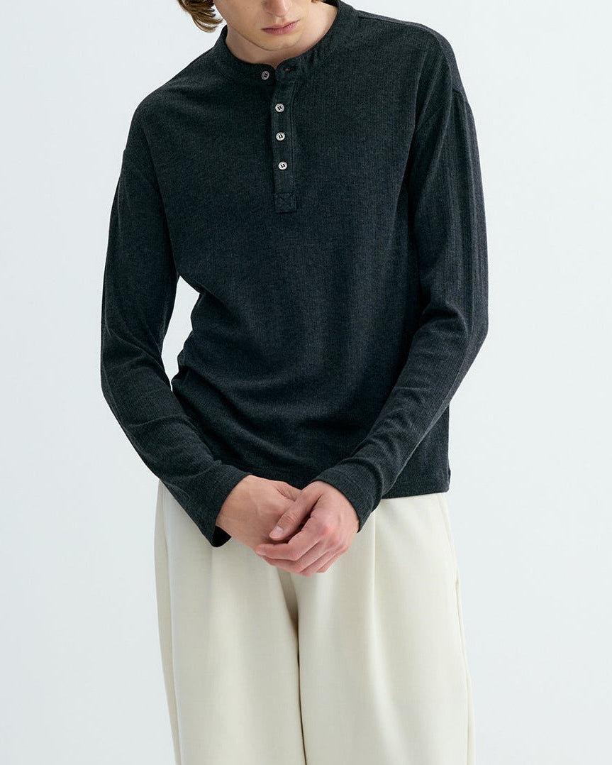 Premium Cashmere Acetate Henley Knit｜BM-T-176