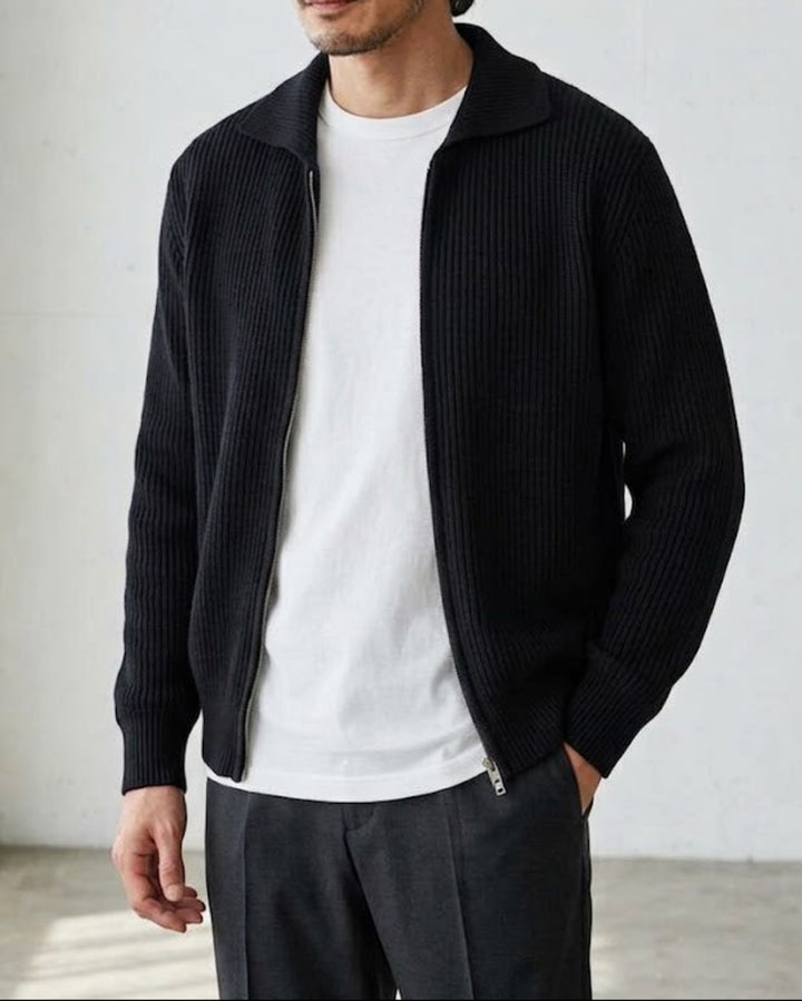 Ribbed Double-Zip Collared Knit Cardigan｜BM-T-184