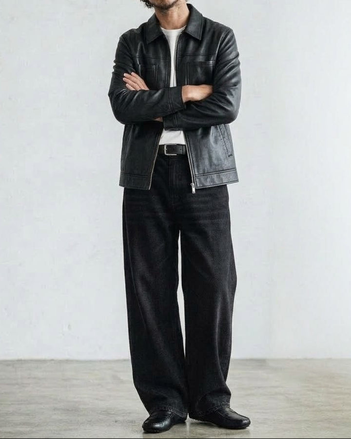 Faux Leather Collared Moto Jacket｜BM-O-150