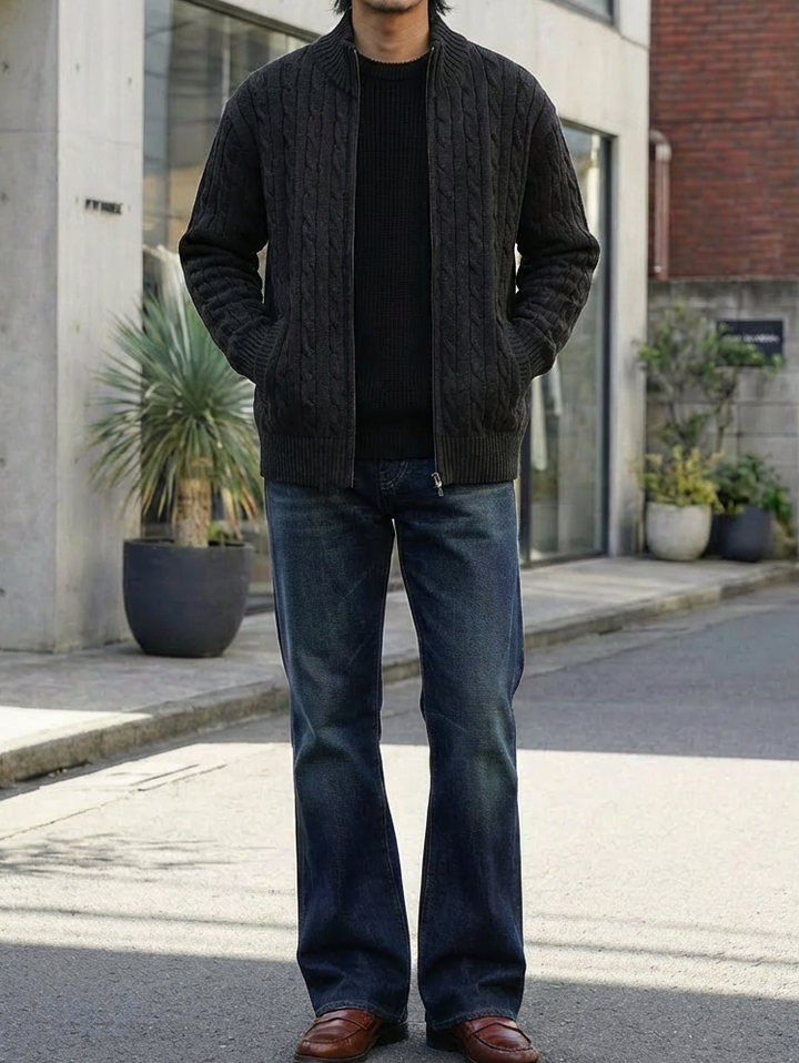 Shoulder Twist Zip Luxe Cardigan｜BM-T-139