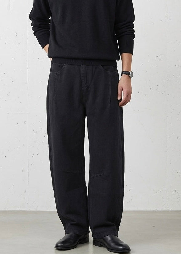 3D Arc-Cut Wide-Leg Black Trousers｜BM-B-138