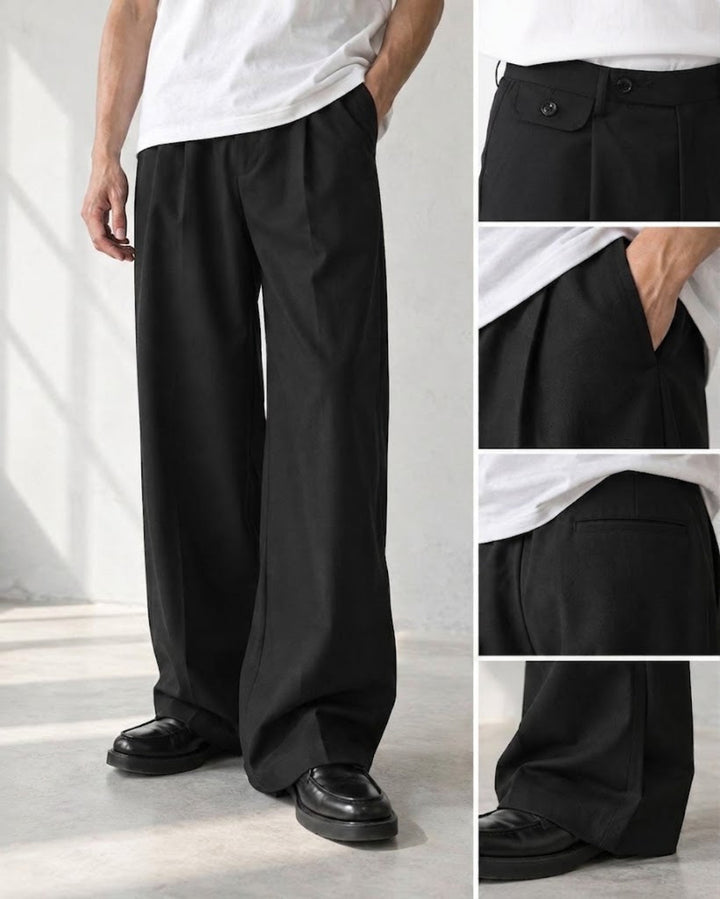 Pleated Wide Straight Leg Tailored Trousers｜BM-B-158