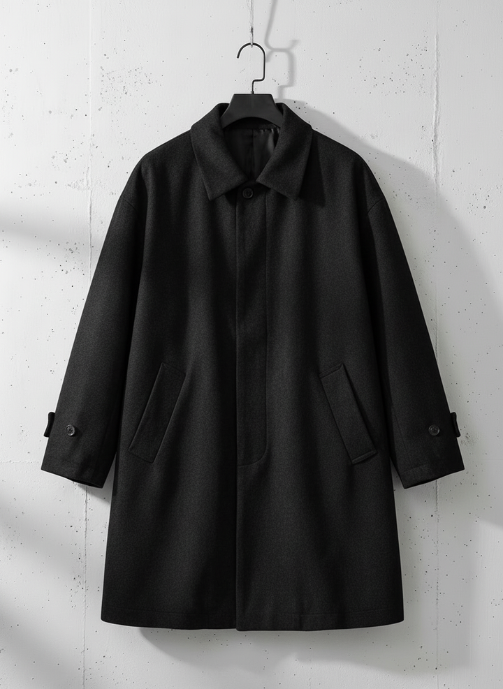 Herringbone Padded Mid-length Wool Coat｜BM-O-128