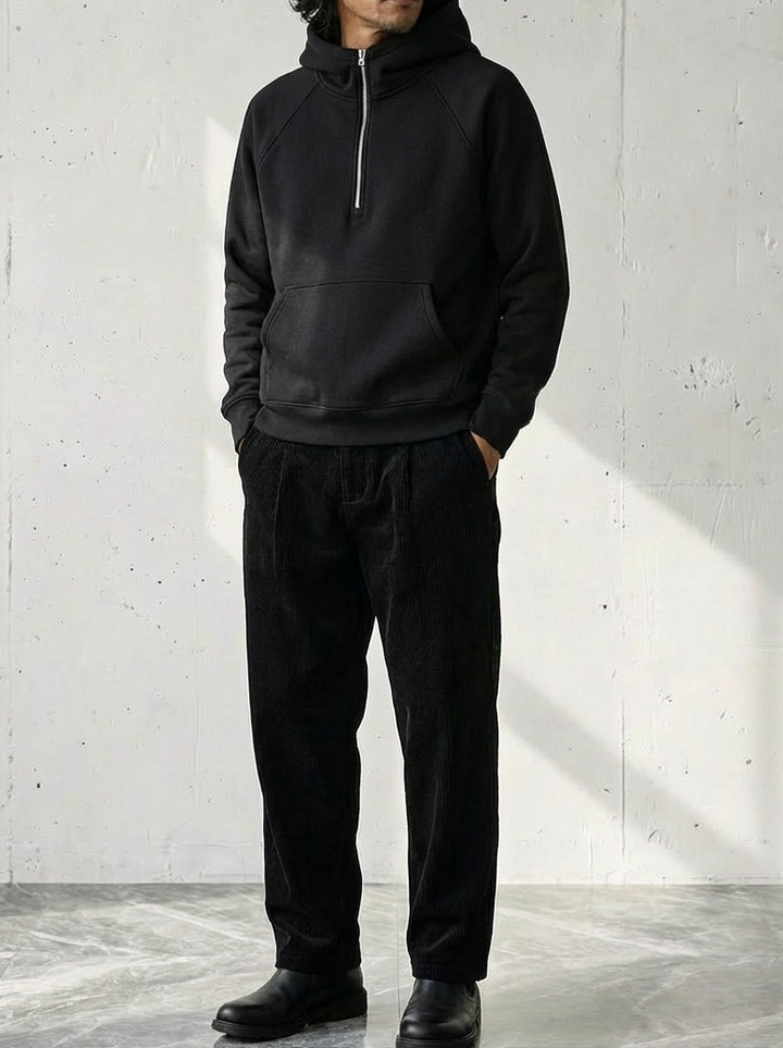 Fleece Pullover Hoodie Half Zip Design｜BM-T-127