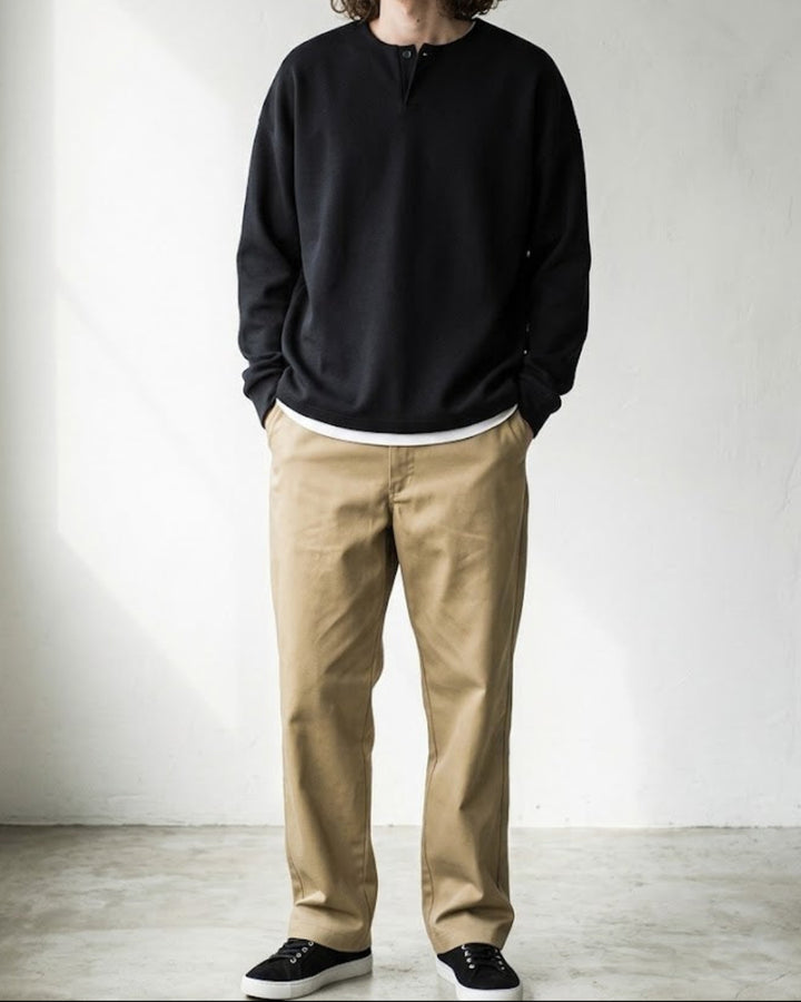 Henley Twill Cotton Relaxed Tee｜BM-T-187