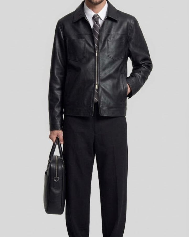 Faux Leather Collared Moto Jacket｜BM-O-150