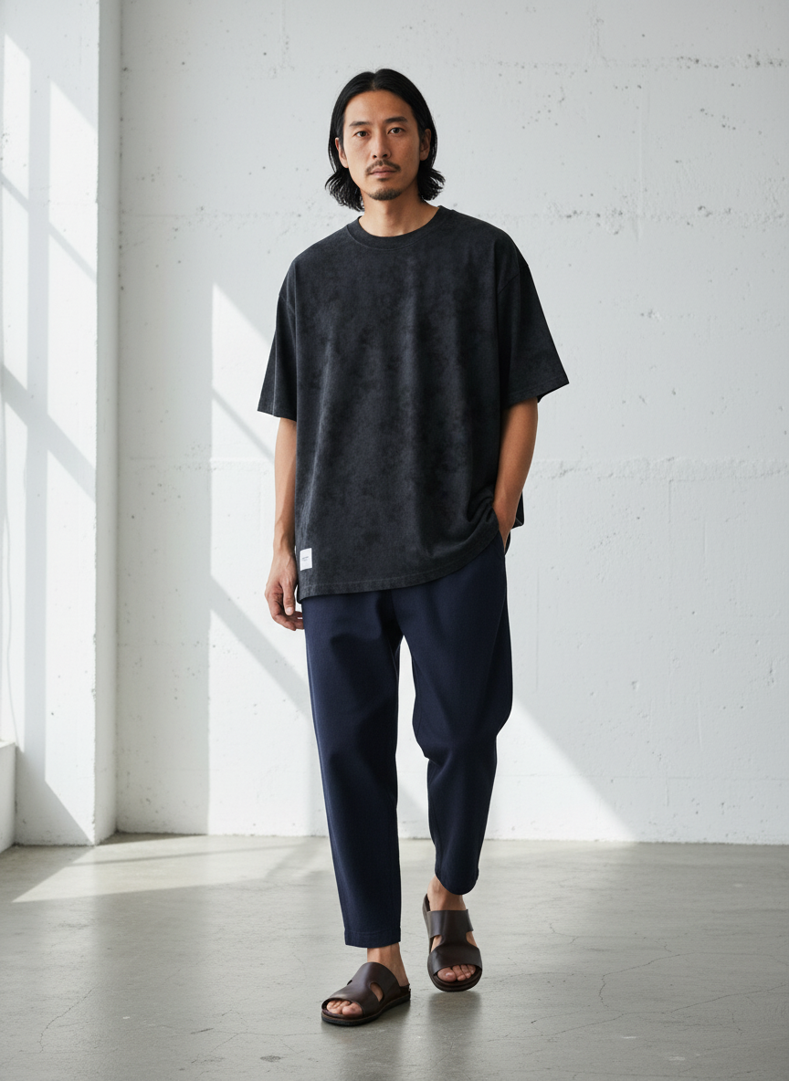 Vintage Texture Washed Half Sleeve Tee｜BM-T123