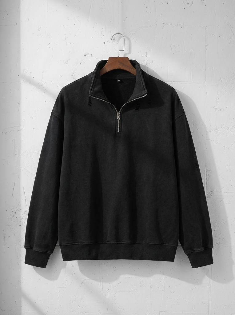 Washed Black Edition Half-Zip Hoodie｜BM-T-138 – BOZBRO