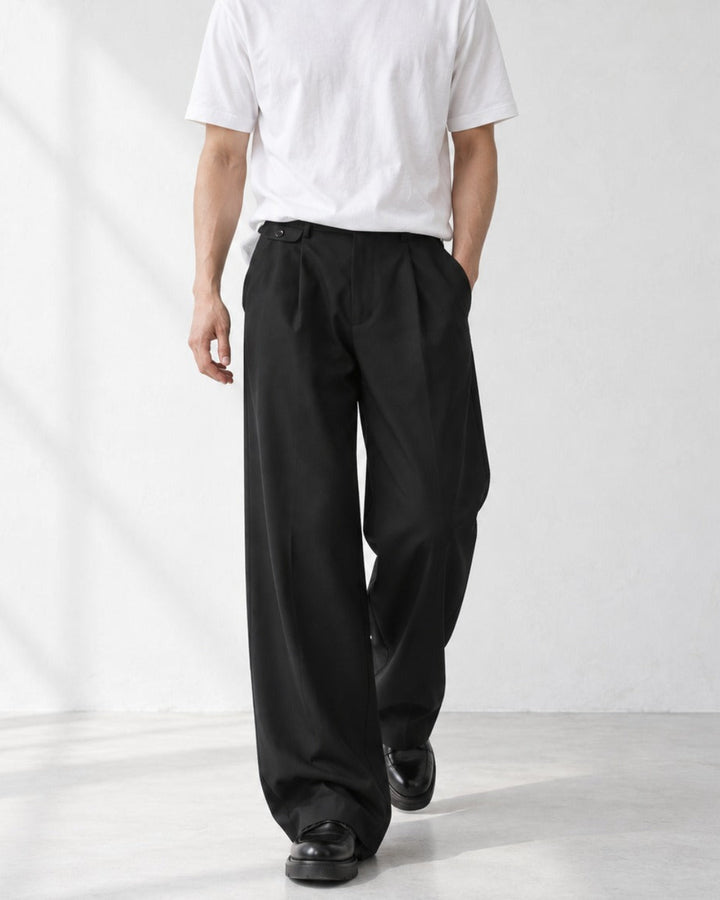 Pleated Wide Straight Leg Tailored Trousers｜BM-B-158
