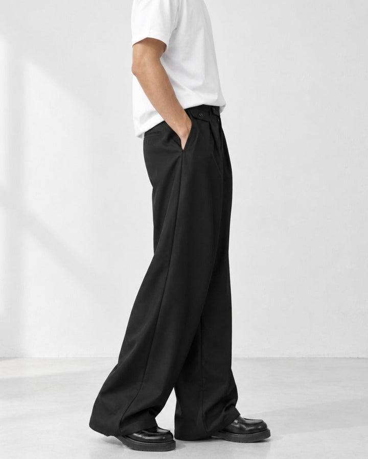 Pleated Wide Straight Leg Tailored Trousers｜BM-B-158