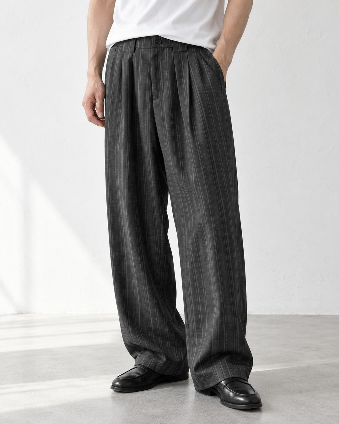 Striped Pleated Wide Leg Trousers｜BM-B-160