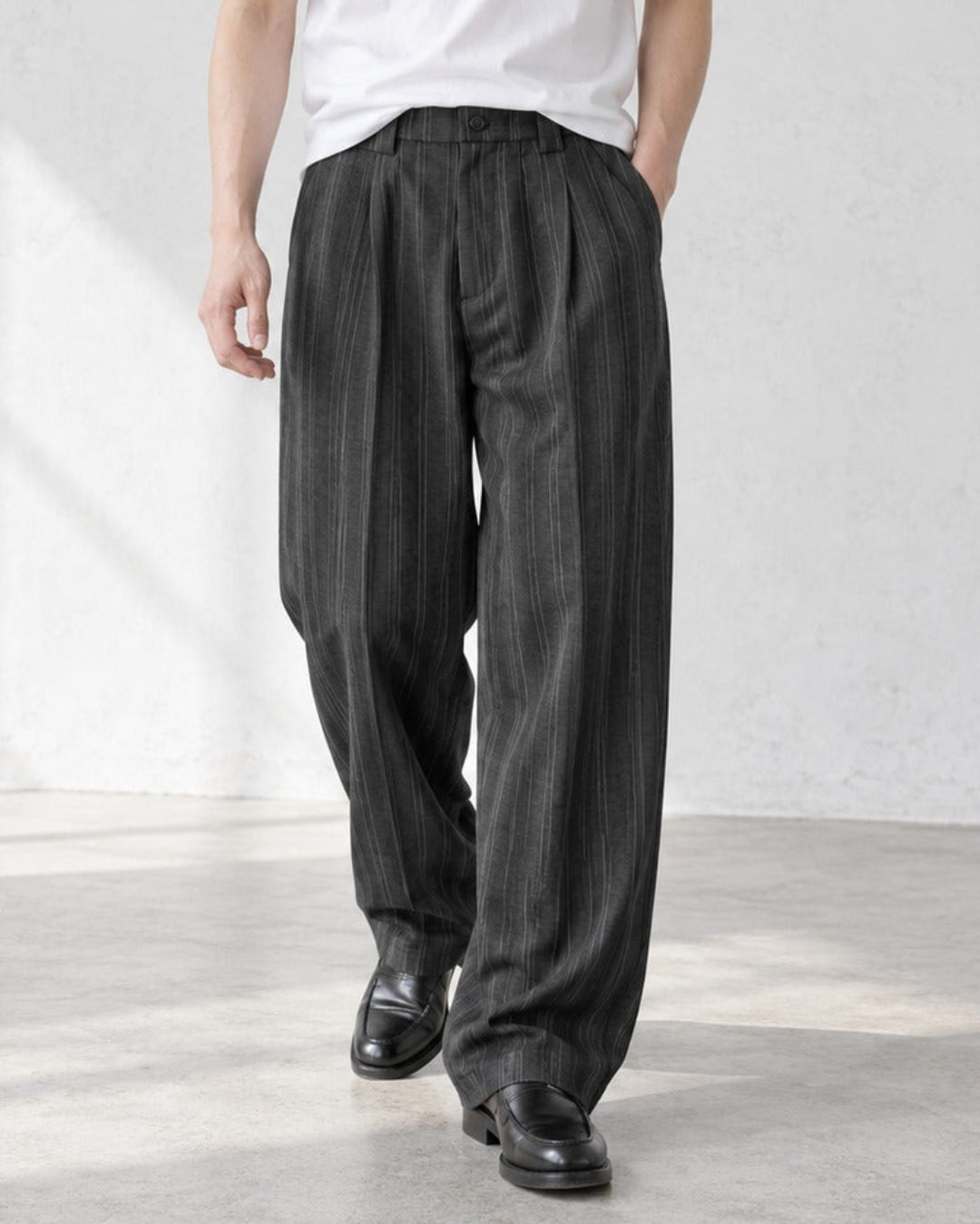 Striped Pleated Wide Leg Trousers｜BM-B-160