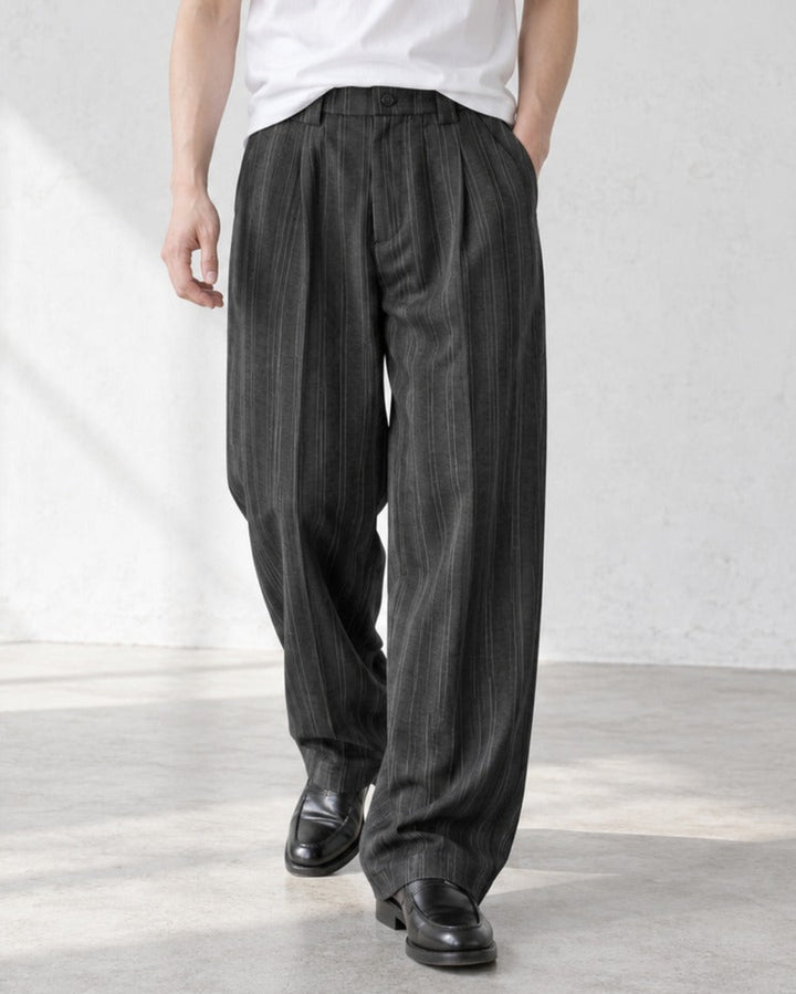 Striped Pleated Wide Leg Trousers｜BM-B-160