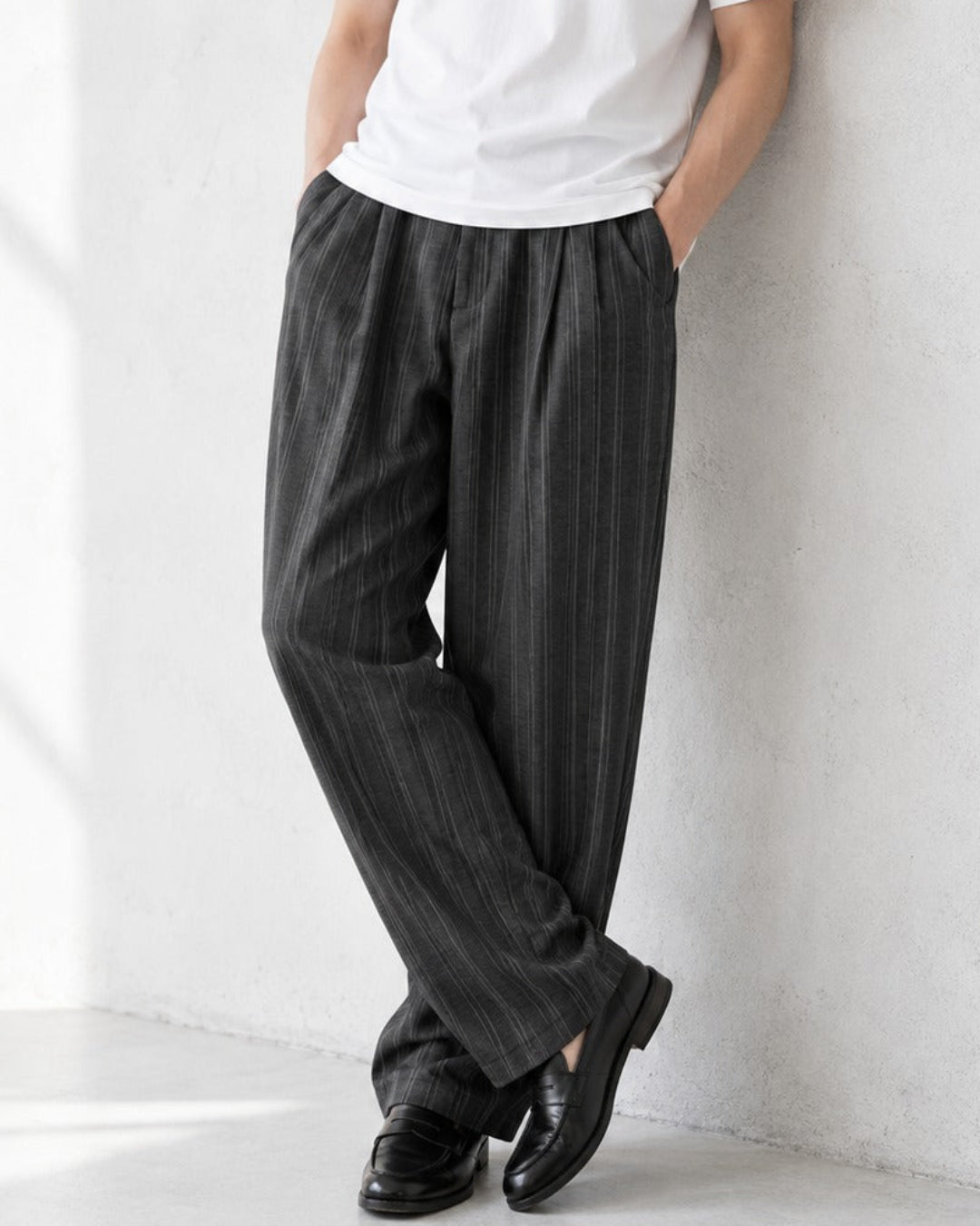 Striped Pleated Wide Leg Trousers｜BM-B-160