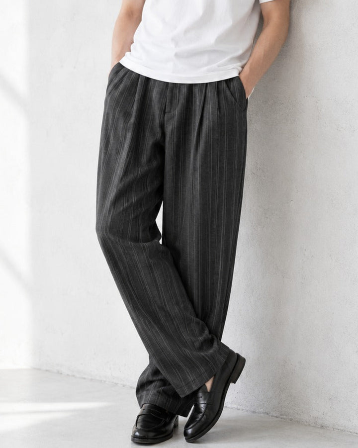 Striped Pleated Wide Leg Trousers｜BM-B-160
