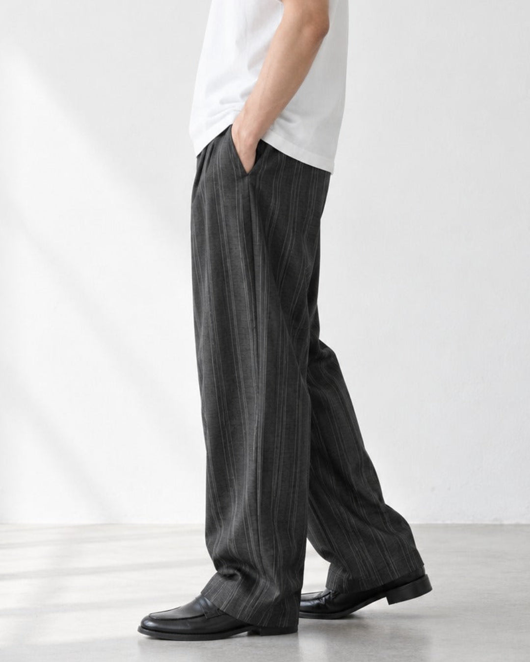 Striped Pleated Wide Leg Trousers｜BM-B-160