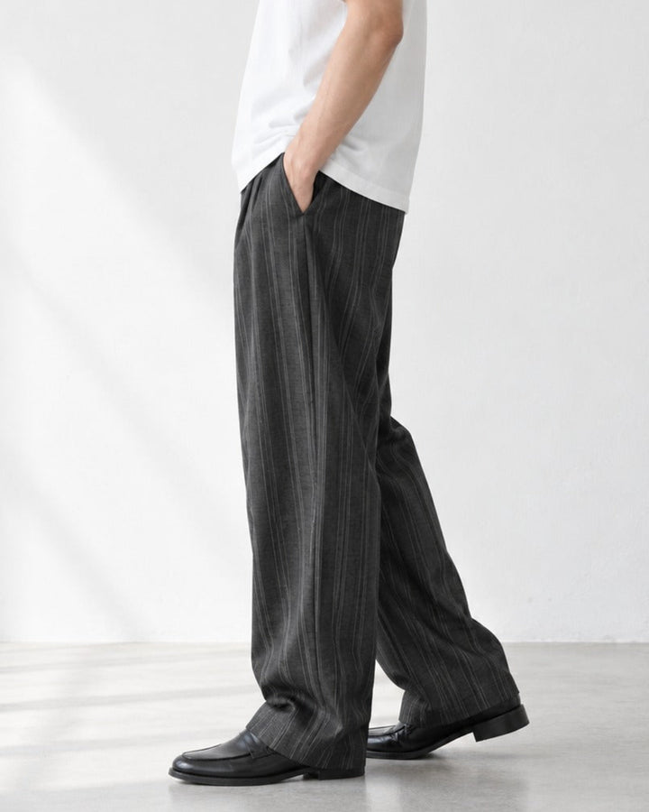 Striped Pleated Wide Leg Trousers｜BM-B-160