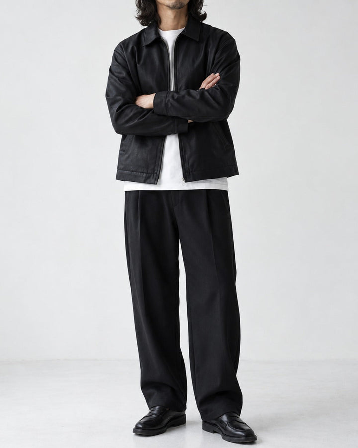 Cropped Faux Leather Zip Collar Black Jacket｜BM-O-146