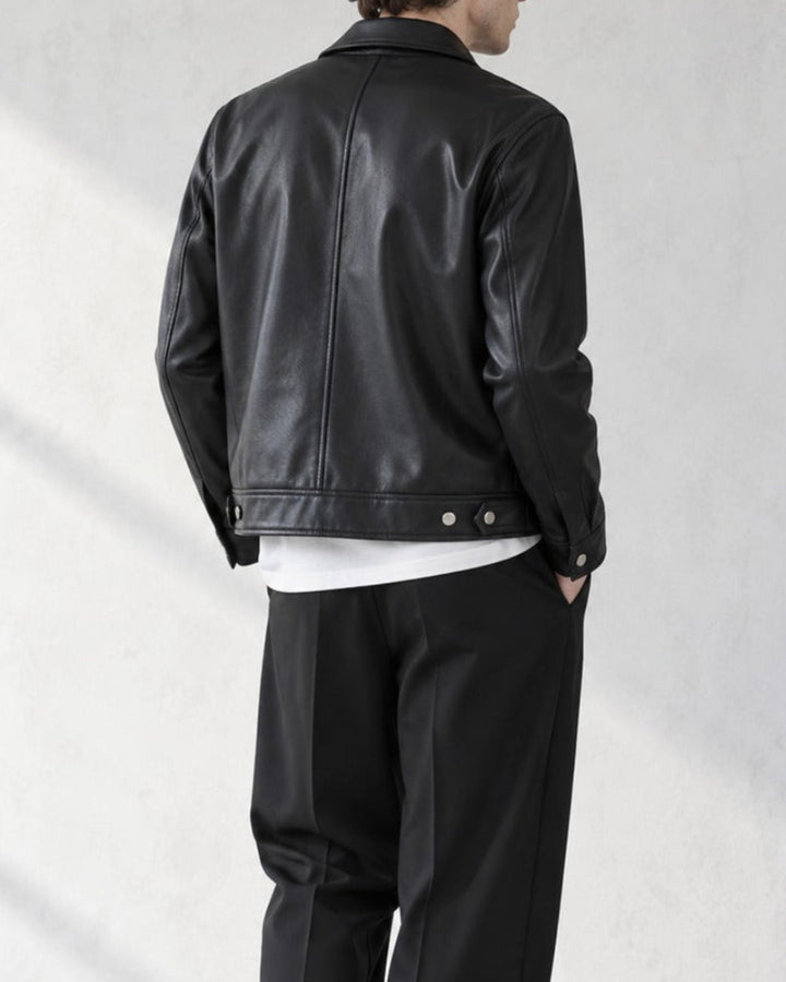 Faux Leather Collared Moto Jacket｜BM-O-150
