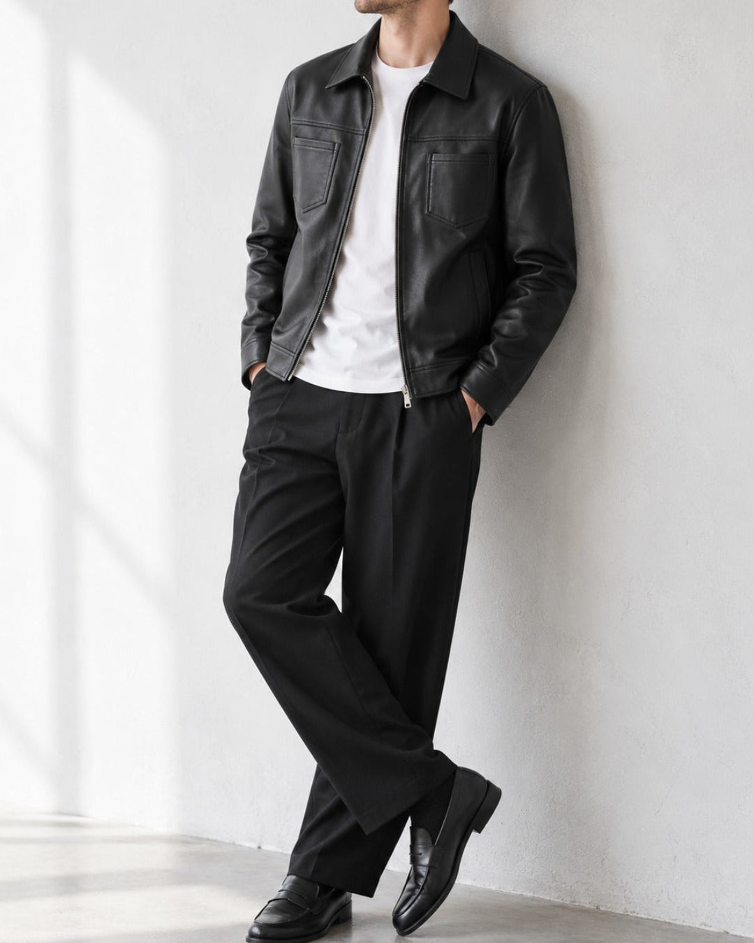 Faux Leather Collared Moto Jacket｜BM-O-150