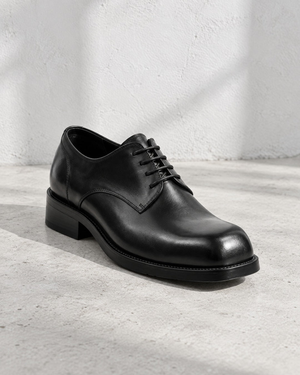 Square Toe Lace-Up Leather Derby Shoes Black｜BM-SH-26