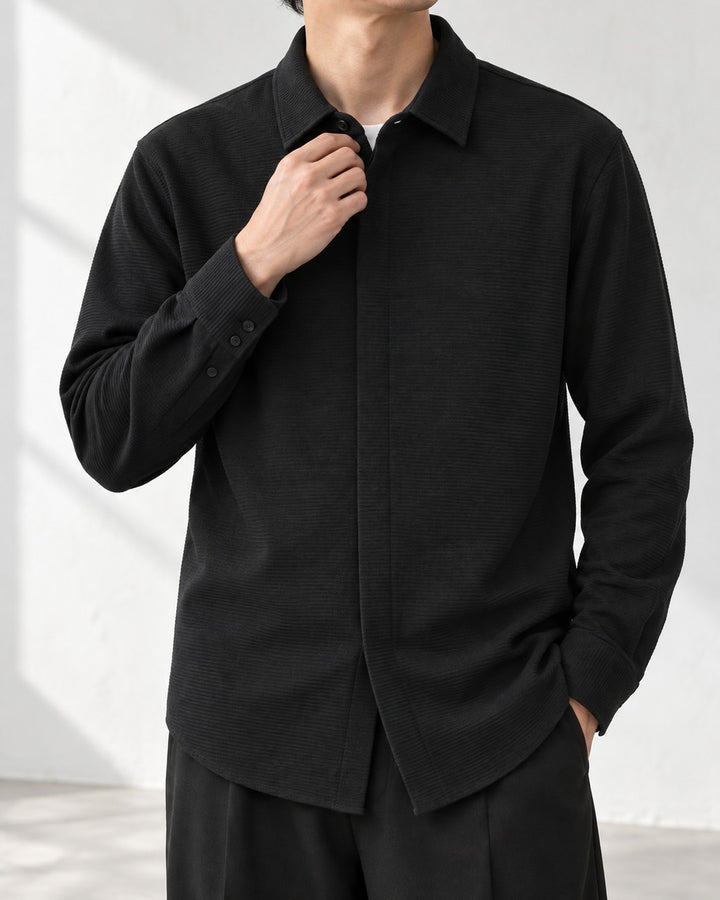 Texture Hidden Placket Long-Sleeve Shirt｜BM-T-178