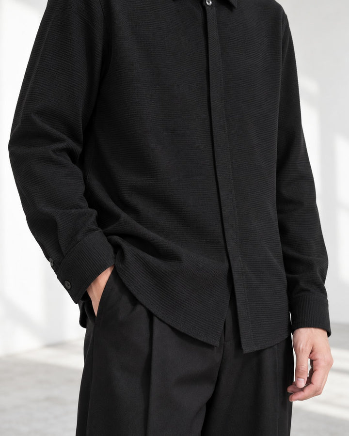 Texture Hidden Placket Long-Sleeve Shirt｜BM-T-178