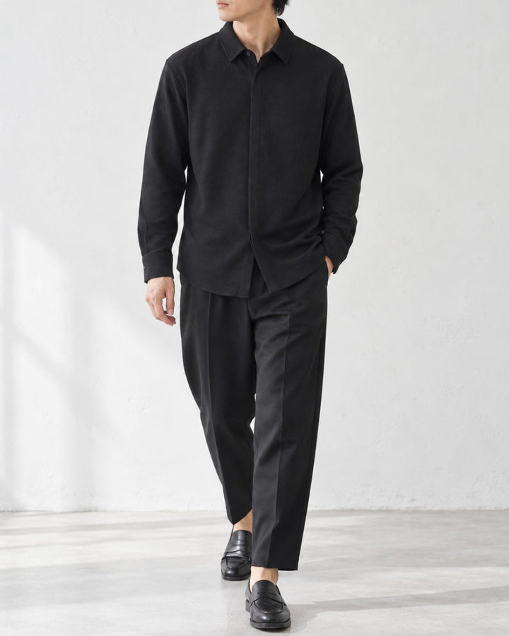 Texture Hidden Placket Long-Sleeve Shirt｜BM-T-178