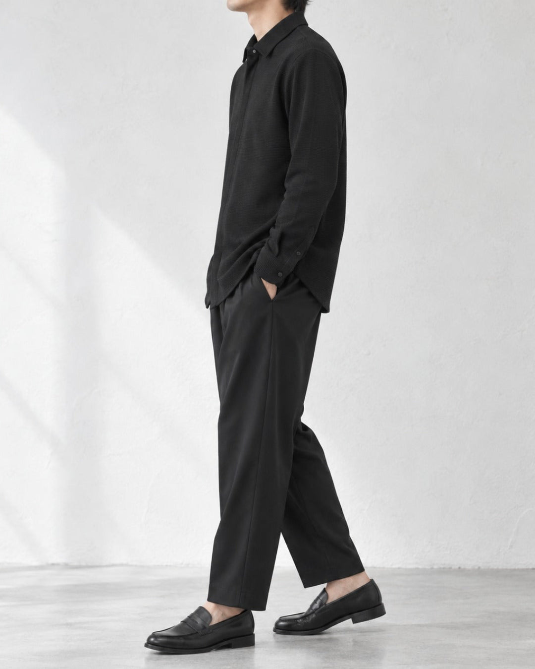 Texture Hidden Placket Long-Sleeve Shirt｜BM-T-178