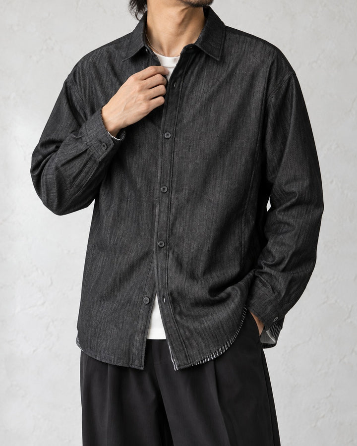 Contrast Hem Denim-Look Shirt｜BM-T-182