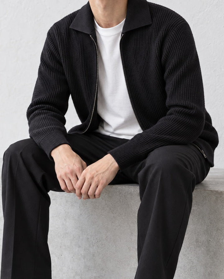 Ribbed Double-Zip Collared Knit Cardigan｜BM-T-184