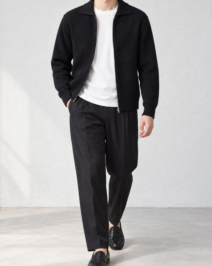 Ribbed Double-Zip Collared Knit Cardigan｜BM-T-184