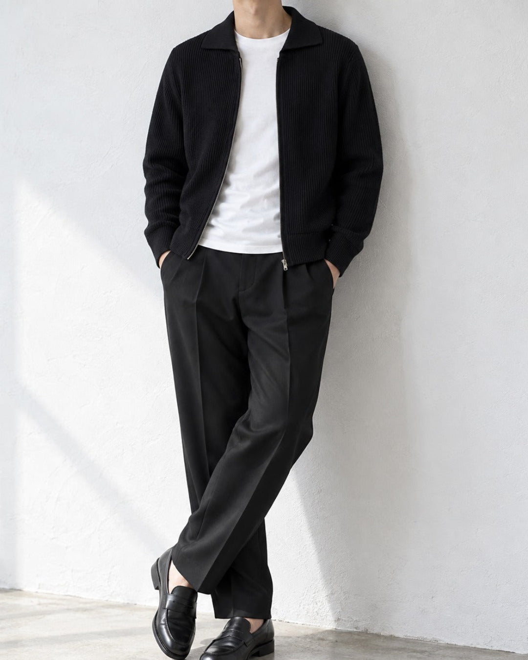 Ribbed Double-Zip Collared Knit Cardigan｜BM-T-184