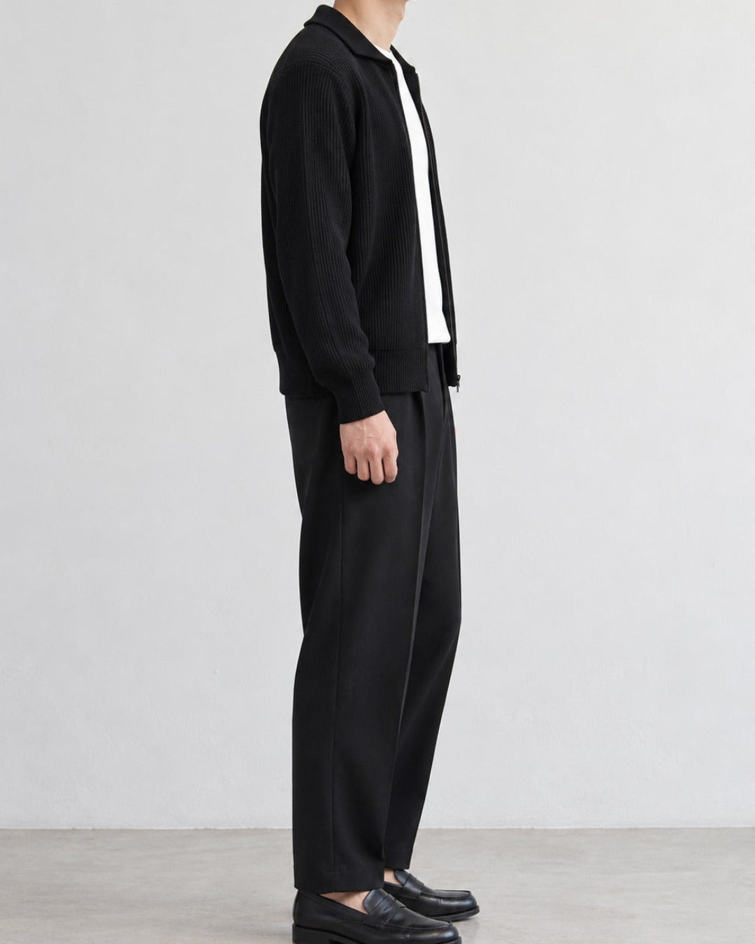 Ribbed Double-Zip Collared Knit Cardigan｜BM-T-184