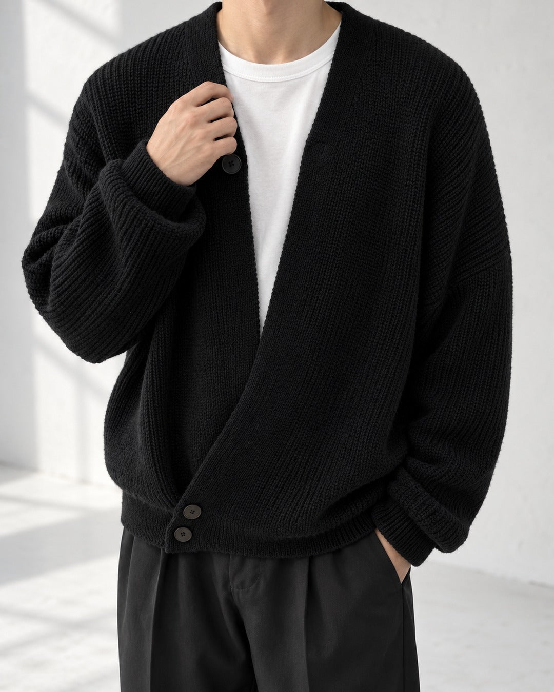 Asymmetric Wrap Front Knit Cardigan｜BM-T-185