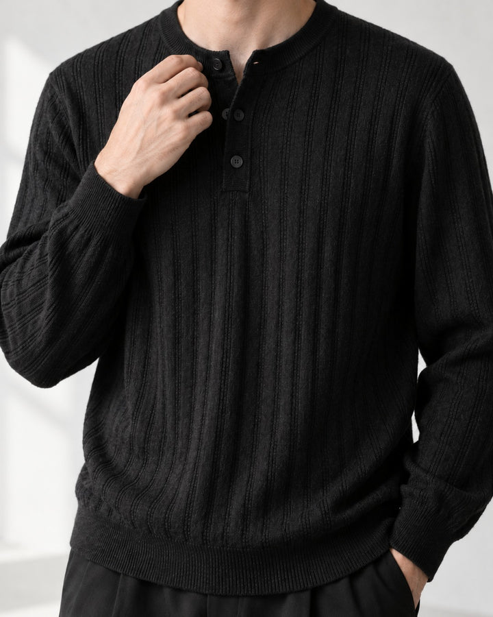 Ribbed Henley Neck Layered Knit Sweater｜BM-T-186