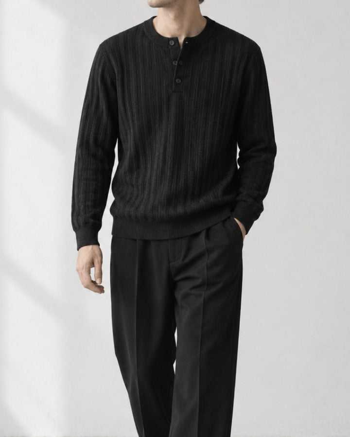 Ribbed Henley Neck Layered Knit Sweater｜BM-T-186