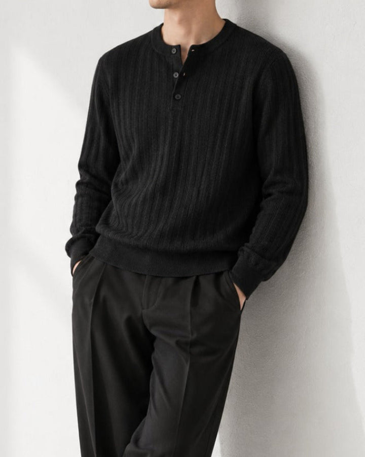 Ribbed Henley Neck Layered Knit Sweater｜BM-T-186