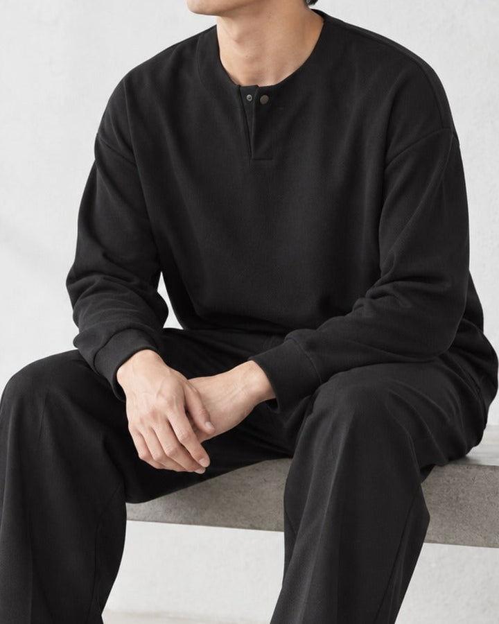 Henley Twill Cotton Relaxed Tee｜BM-T-187