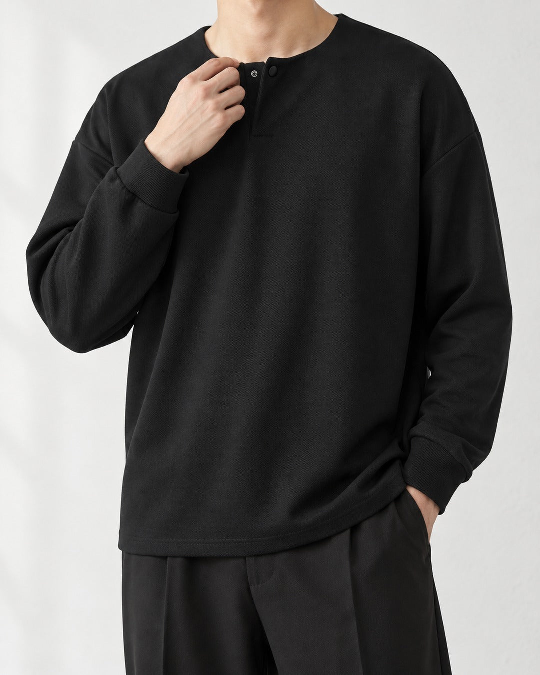 Henley Twill Cotton Relaxed Tee｜BM-T-187