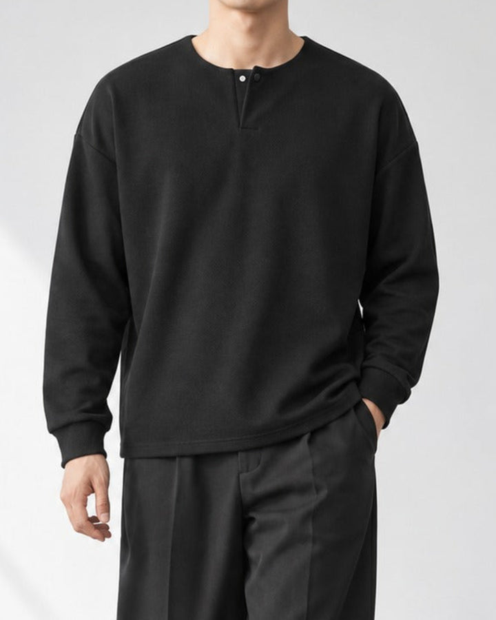 Henley Twill Cotton Relaxed Tee｜BM-T-187