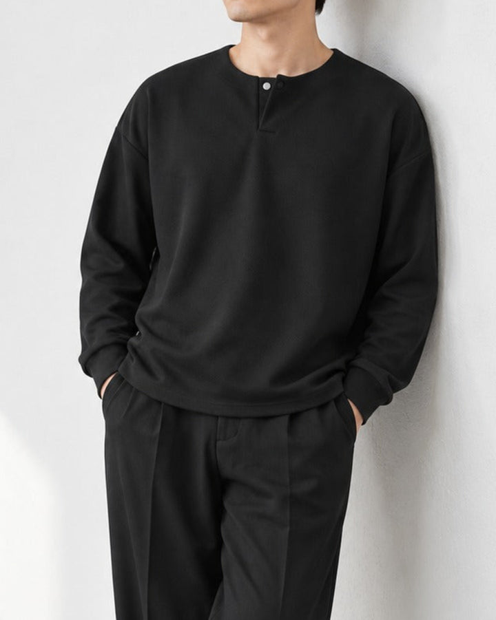 Henley Twill Cotton Relaxed Tee｜BM-T-187