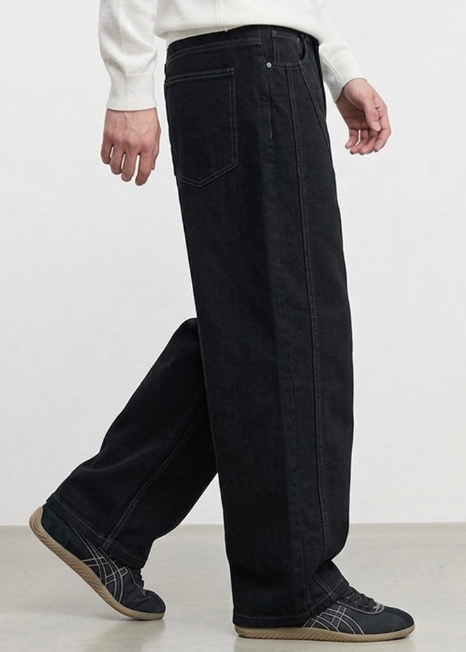 3D Arc-Cut Wide-Leg Black Trousers｜BM-B-138