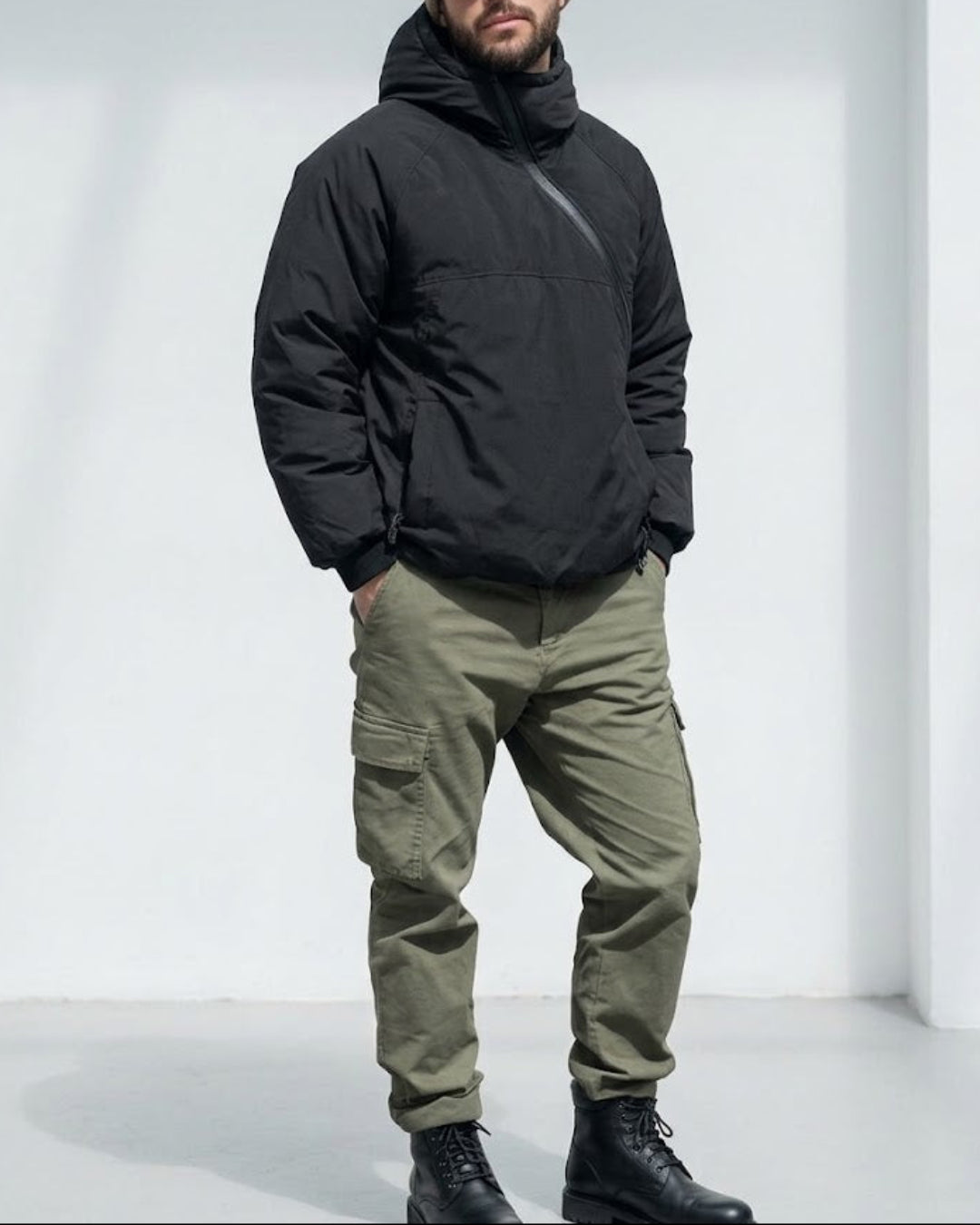 Diagonal Zip Hooded Padded Jacket｜BM-O-151