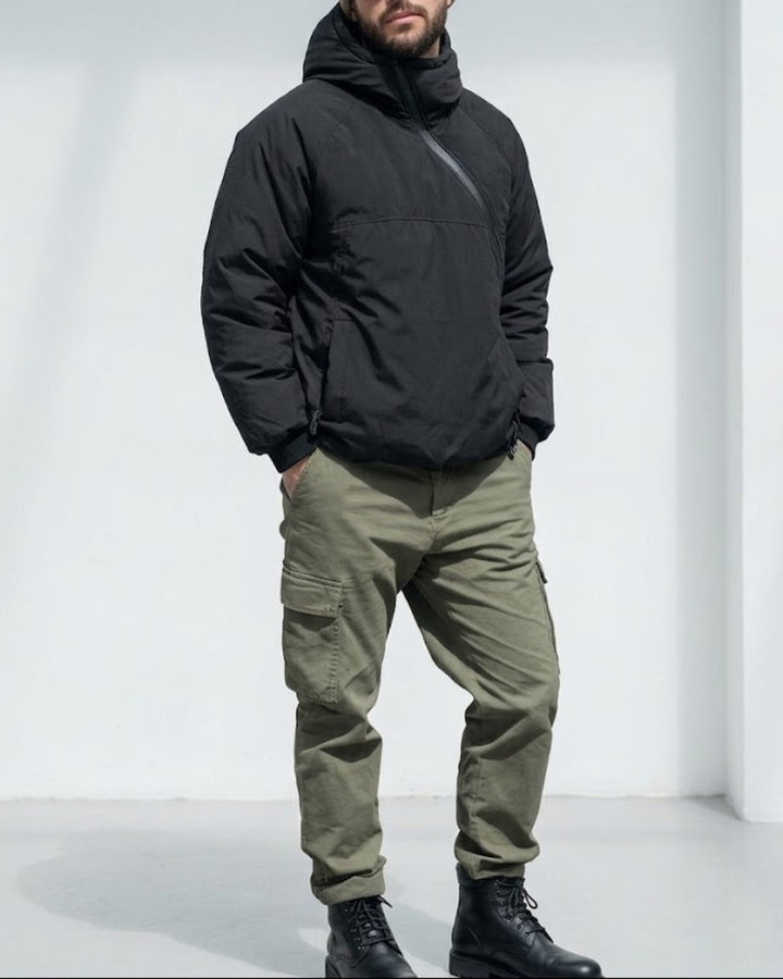 Diagonal Zip Hooded Padded Jacket｜BM-O-151